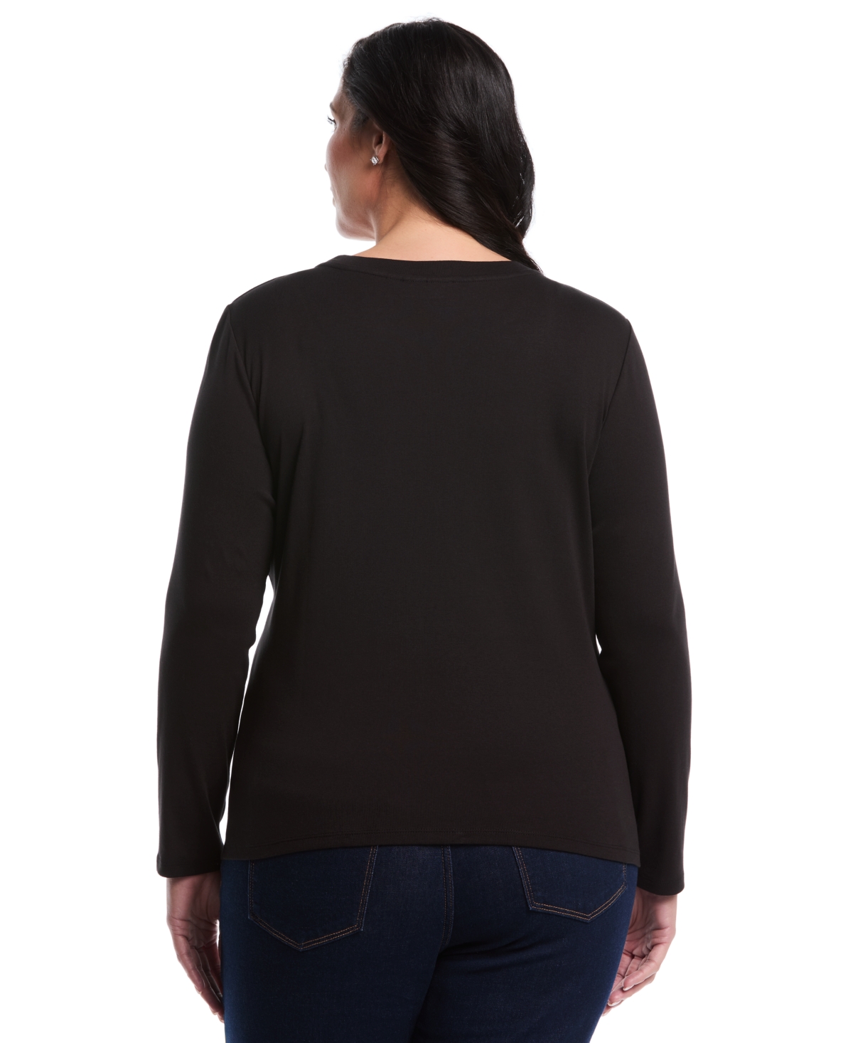 Rafaella Plus Embellished Neck Long Sleeve Top