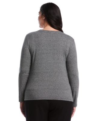 Plus Size Plus Size Embellished Neck Long Sleeve Top