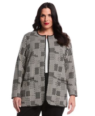Plus Size Plus Size Geo Patch Pocket Open Long Sleeve Cardigan