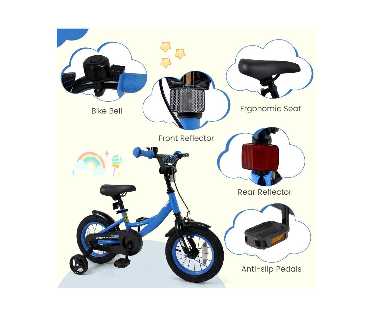 Детская игрушка HONGGE Adjustable Kids Bike with Training Wheels and Coaster Brake, Ages 3+, цвет: Синий — фото 8