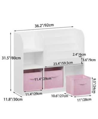 White/Pink Kids Bookcase with 3 Collapsible Fabric Drawers for Bedroom