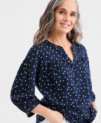 Women's Printed 3/4 Sleeve Split-Neck Top