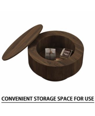  Modern Circular Coffee Table with Storage (Walnut)