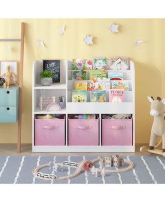 Kids Bookcase with Fabric Drawers - White/Pink