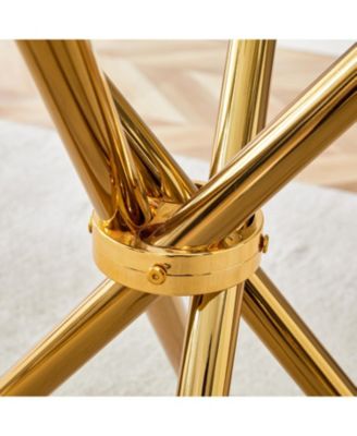 Round Clear Glass Dining Table with Gold Ring Legs