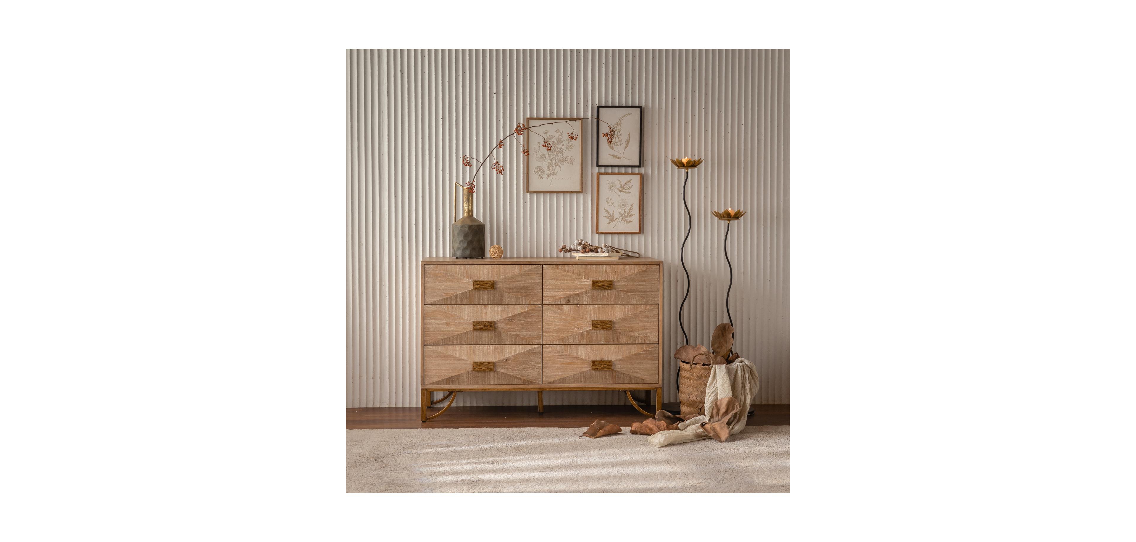 Streamdale Furniture Light Wood 6-Drawer Dresser/Tv Stand