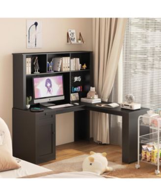 Streamdale L-Shaped Desk with Charger, Drawers, Bookshelf, Gaming Desk