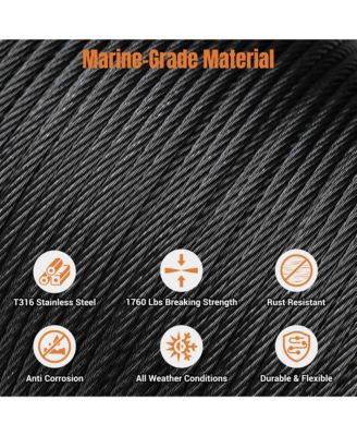 500-ft 1/8" T316 Stainless Steel Cable 7x7 Wire Rope for Deck Railing - Black