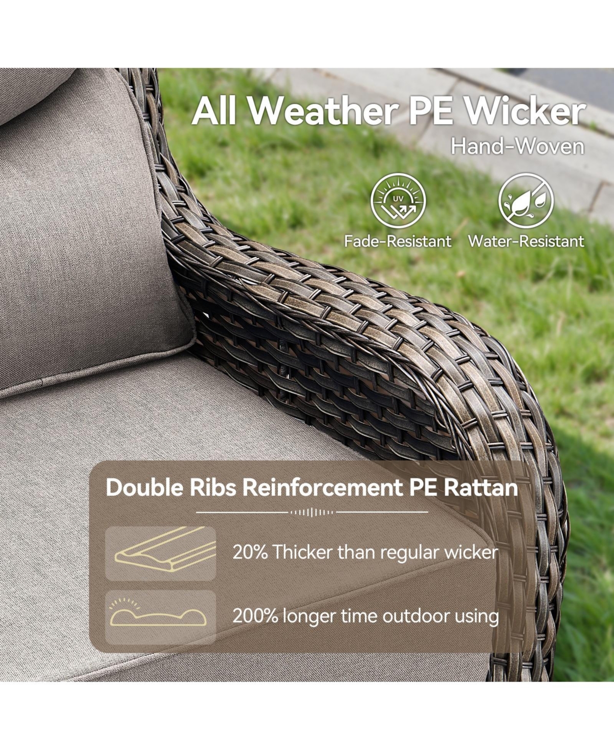 Gymojoy Crescent All-weather Pe Wicker Fire Pit Conversation Set with Olefin 6 Inch Thick Cushions Patio Swivel Chairs (5-Piece)