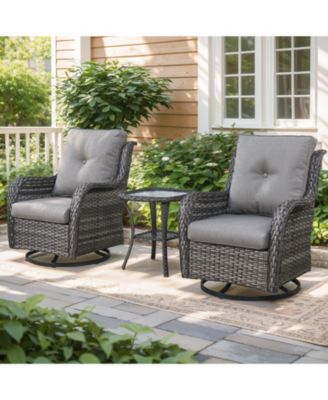 ArcLine Wicker Swivel Glider Outdoor Rocking Chair with CushionGuard Olefin Cushion and Side Table (3-Piece