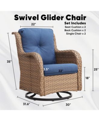 ArcLine Wicker Swivel Glider Outdoor Rocking Chair with CushionGuard Olefin Cushion and Side Table (3-Piece