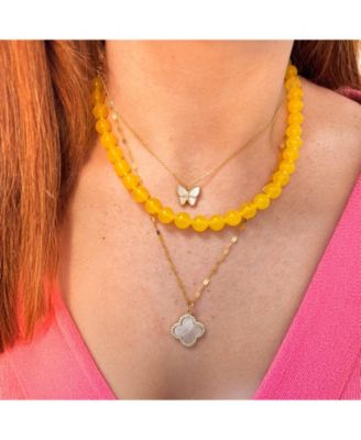 Yellow Onyx Knotted Bead Necklace 14K Gold