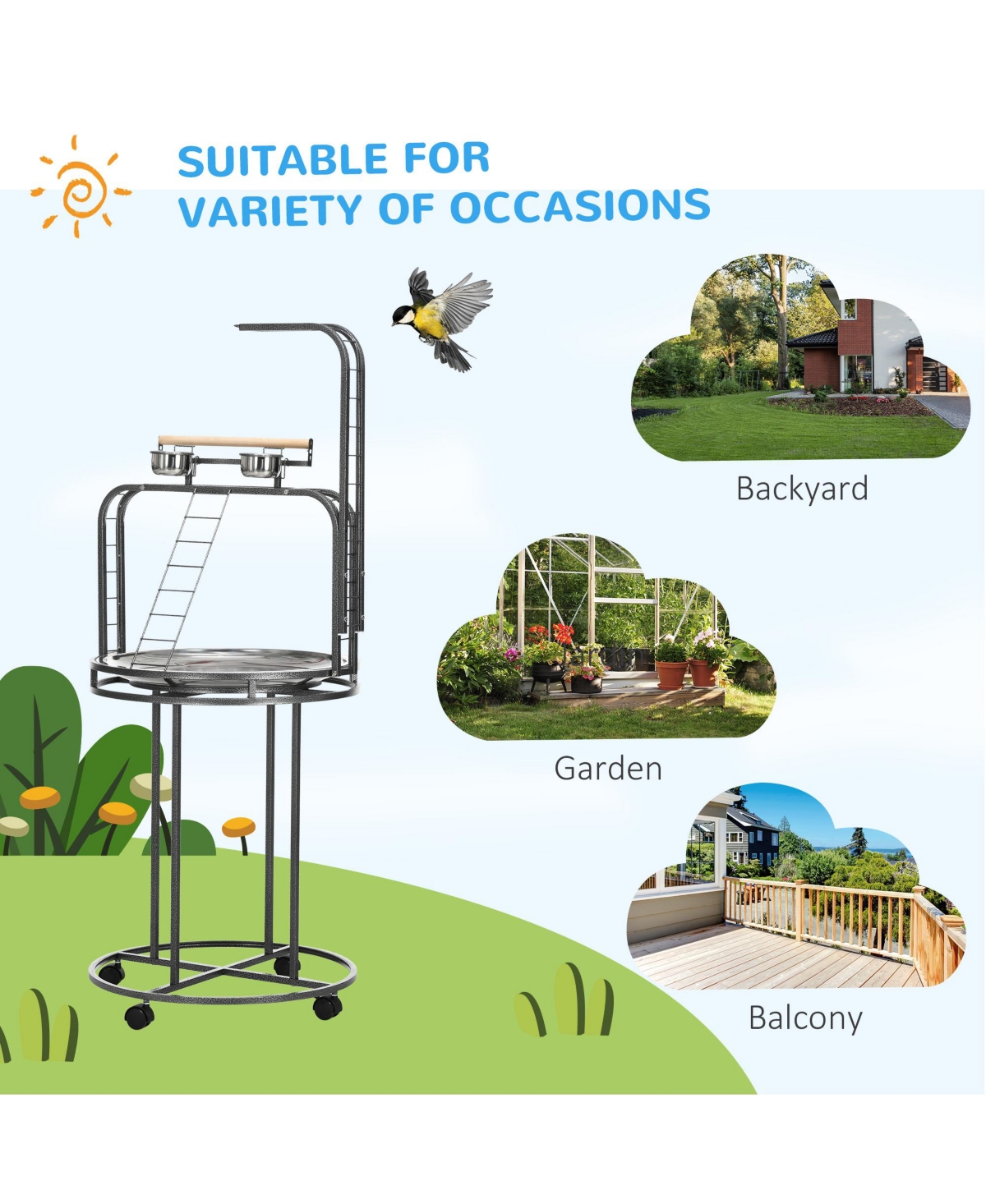 PawHut Parrot Sd Large Bird Perch Sd with Toy Hook & 3 Ladders