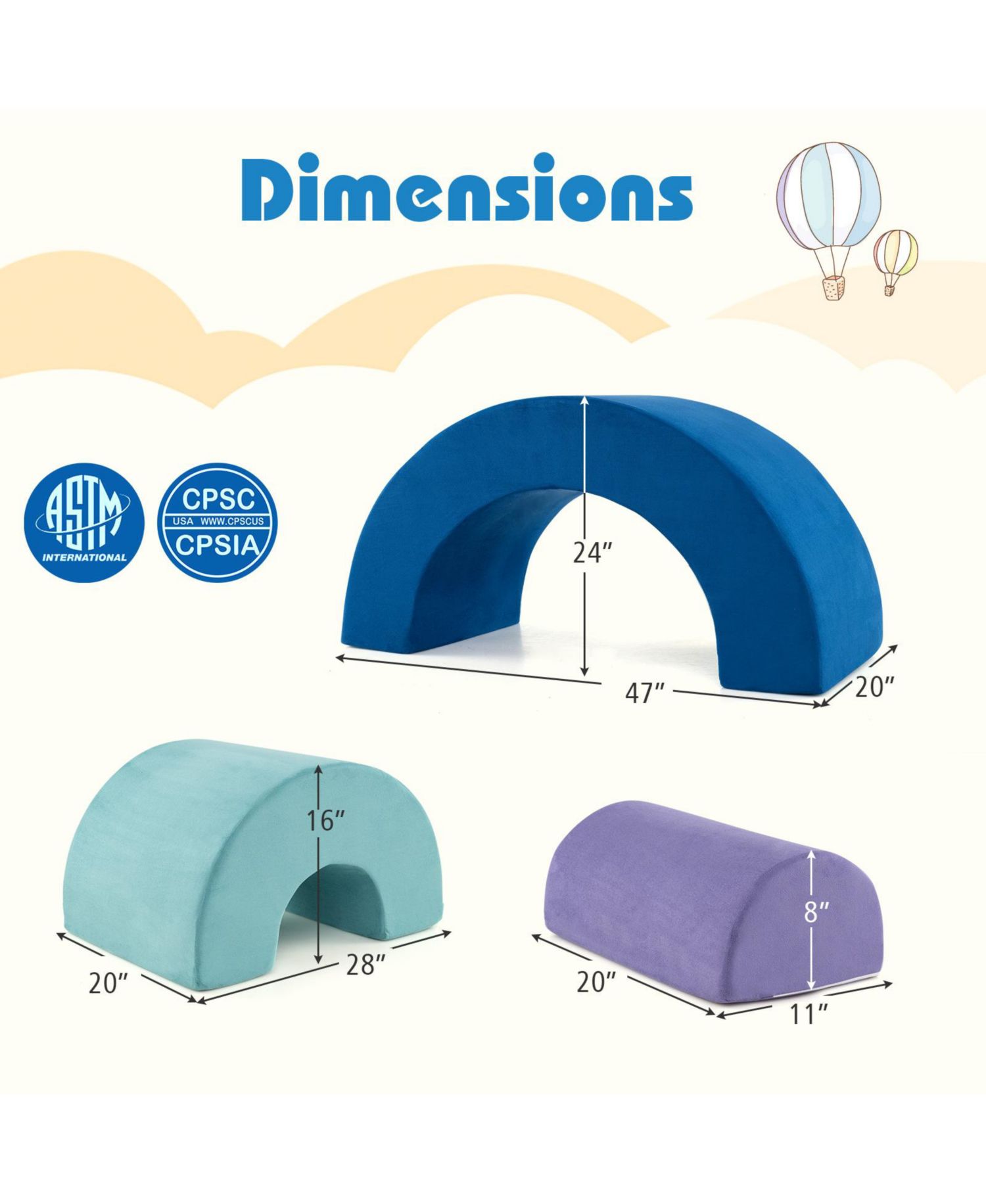 Kids Rainbow Foam Climber Washable Covers, 3-Piece Set
