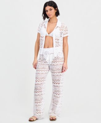 Juniors' Scallop Hem Pants with Tassel Tie