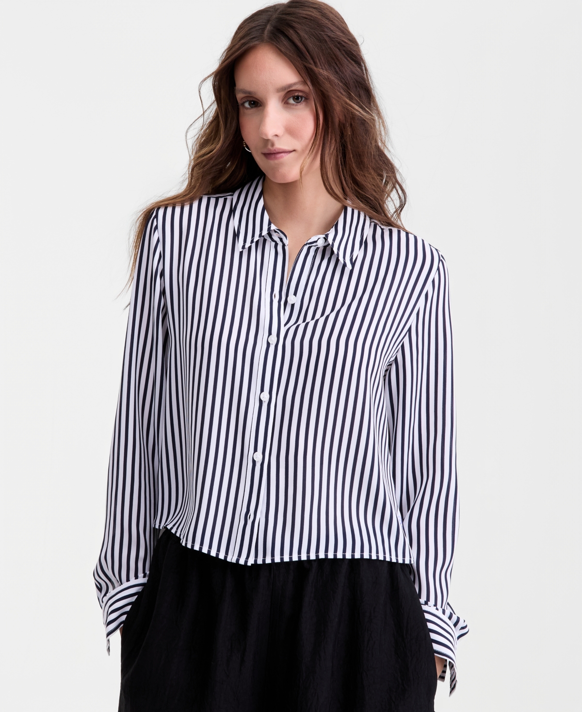 On 34th Women's Cropped Button-Down Crepe Shirt, Macy's Exclusive
