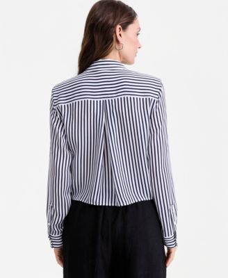 Women's Cropped Button-Down Crepe Shirt