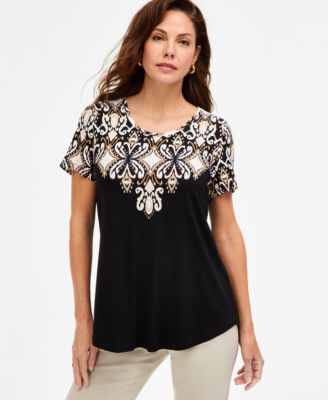 Women's Printed Scoop-Neck Short Sleeve Top