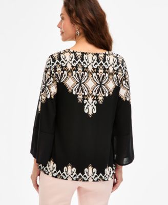Women's Printed 3/4-Sleeve Chiffon-Cuff Top