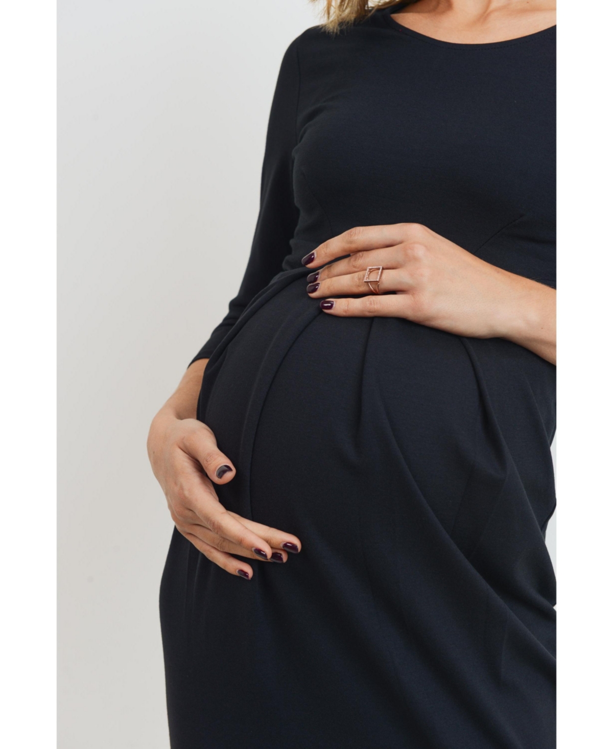 Hello Miz Maternity 3/4 Sleeve Round Neck Front Pleat Dress