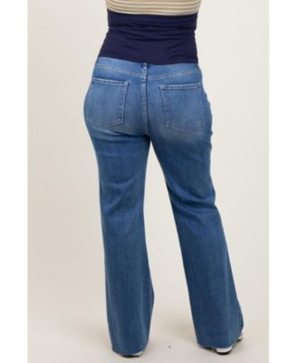 Maternity Blue Raw Cut Hem Flare Leg Leg Jeans