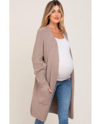 Maternity Taupe Pocketed Knit Cardigan