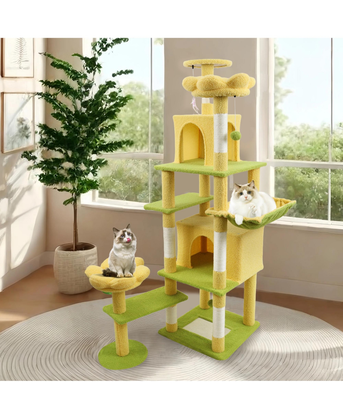 Zeus & Ruta 71 Flower Cat Tree Large Condo Removable Cushion Hammock