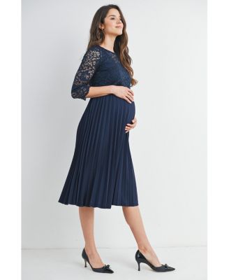 Maternity 3/4 Sleeve Lace Bodice Pleated Nursing Dress