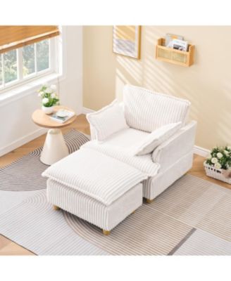 Corduroy Sofa with Ottoman & Pillows - Living Room/Balcony/Study