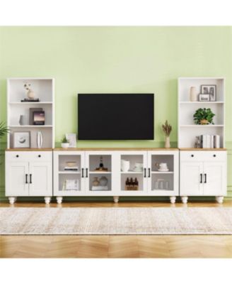 Streamdale Farmhouse TV Stand with Gourd-Shaped Legs & Bookshelves, White