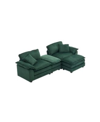 Corduroy 2-Seat Sofa with Pillows & Ottomans - Green