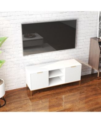 Wave-Door TV Stand with Open & Adjustable Shelves