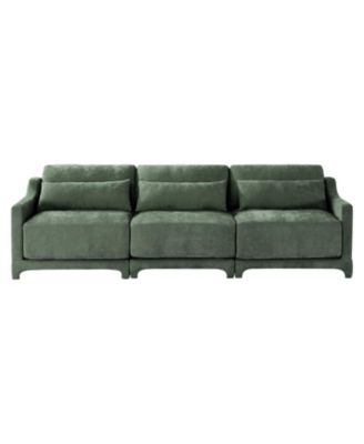 Chenille 3-Seater Sofa w/ Lumbar Pillow - Green