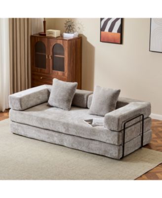Convertible Floor Sofa Bed with Pillow & Armrest - Light Grey