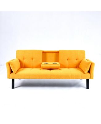 Streamdale 70" Cotton Linen Sofa Bed- Foldable, Cup Holder, Side Storage