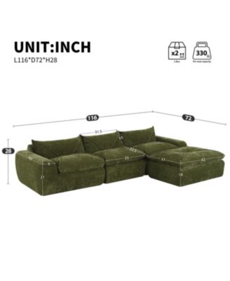 116" Fully Compressed Sofa, High Density Foam, No Assembly, Chenille