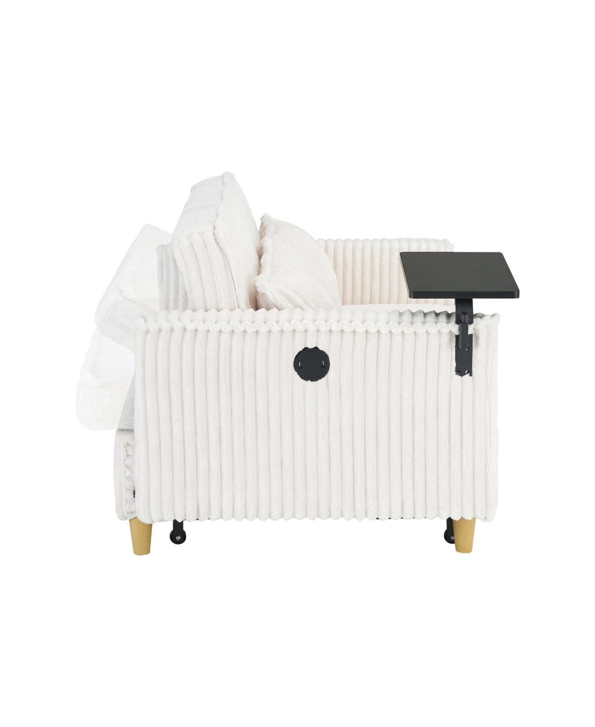 Streamdale Furniture Beige Corduroy Pull-Out Sofa w/ Movable Tabletop & Usb