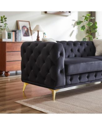 Streamdale Deluxe Velvet Chesterfield Sofa with Tufted Buttons, 2 Pillows