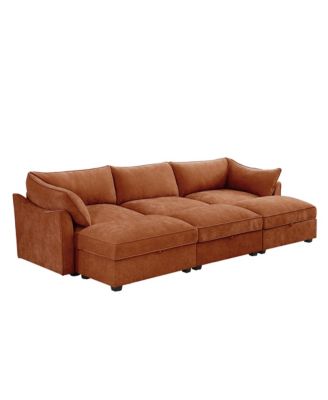 3-Seat Sofa w/ Ottomans & Storage - Chenille Orange