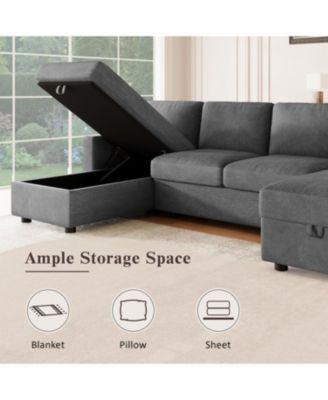 + 103.9" + Fabric (assuming material is fabric) + Storage Chaise & USB + Sectional Sofa