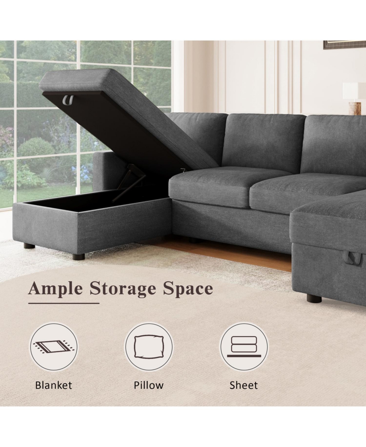 Streamdale Furniture + 103.9" + Fabric (assuming material is fabric) + Storage Chaise & Usb + Sectional Sofa