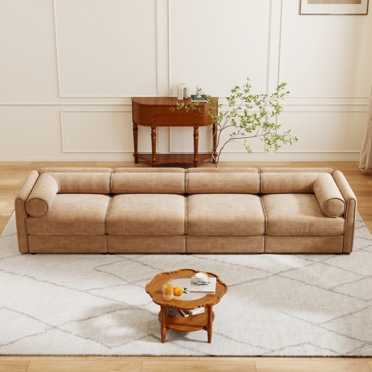 Streamdale Furniture Streamdale Modular Sectional Sofa, Storage, Cylindrical Backrest, Camel
