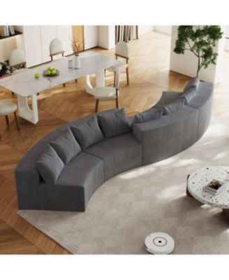 Corduroy Curved Sectional Sofa with 8 Pillows (4 Modules)