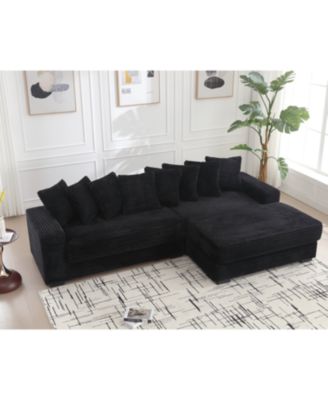 Streamdale Oversized Corduroy L Shaped Sofa with Chaise, Pillows, Corner Sofa - Black