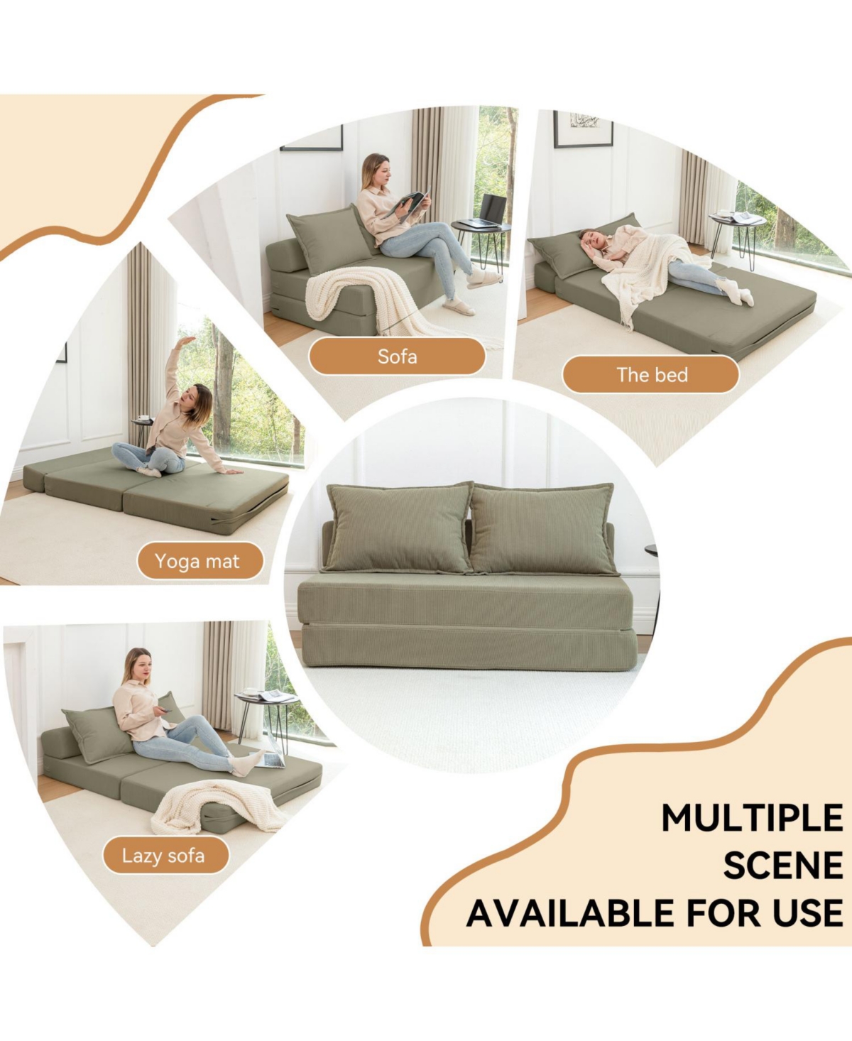 Streamdale Furniture Foldable Sofa Bed Sleeper Lounge Chair with Pillow, Twin