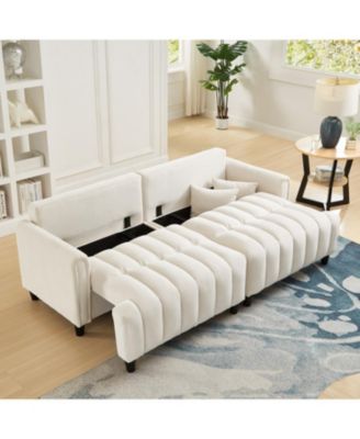 83" Futon Sofa Bed with Pillows, Convertible Sleeper, Beige