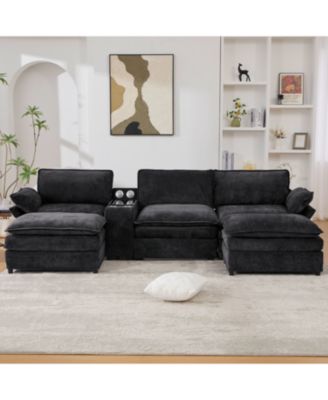 Streamdale U-Shaped Sectional Sofa w/ Storage, Wireless Charging, Bluetooth & Footstools