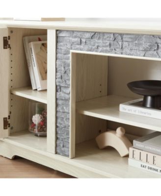 70" Modern TV Stand, Faux Stone Media Console, White