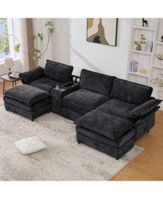 Streamdale U-Shaped Sectional Sofa w/ Storage, Wireless Charging, Bluetooth & Footstools