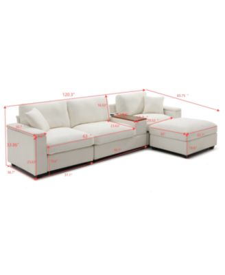 Oversized L-Shaped Sectional Sofa with Drop Down Table & Storage Ottoman